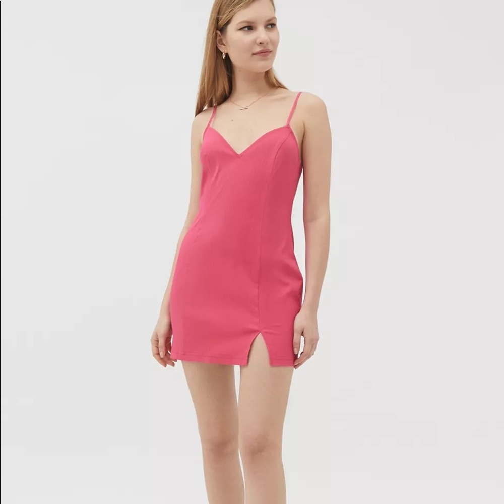 NWT Urban Outfitters Notched Bodycon Mini Dress in Hot Pink | Size S